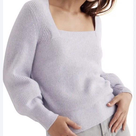 Madewell Sweaters - Madewell Womens Small Square Neck Sweater Lavender Purple Puff Sleeve Wool Blend